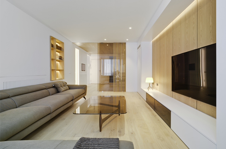 Chapa de madera natural para un apartamento de aire oriental.
