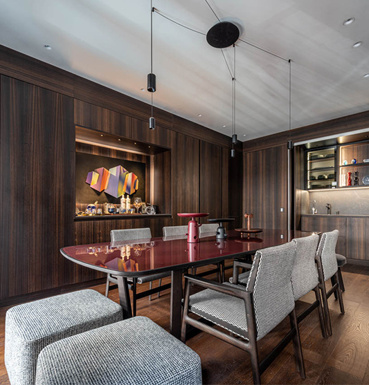 A luxury kitchen in natural wood veneer.